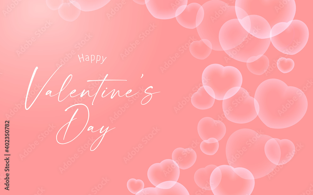 Happy Valentine's day banner with heart shape white bubble transparent.