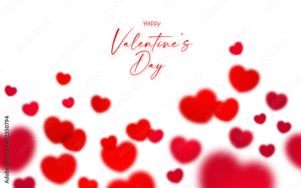 Happy Valentine's day seamless background with blur red  heart shape symbol and copy space isolated on white background
