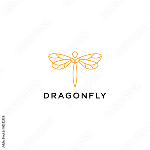 Minimalist Dragonfly Icon logo design template with line art style
