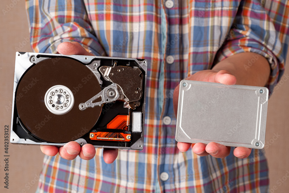 different types of computer drives, hard disk drives and SSD drives of ...