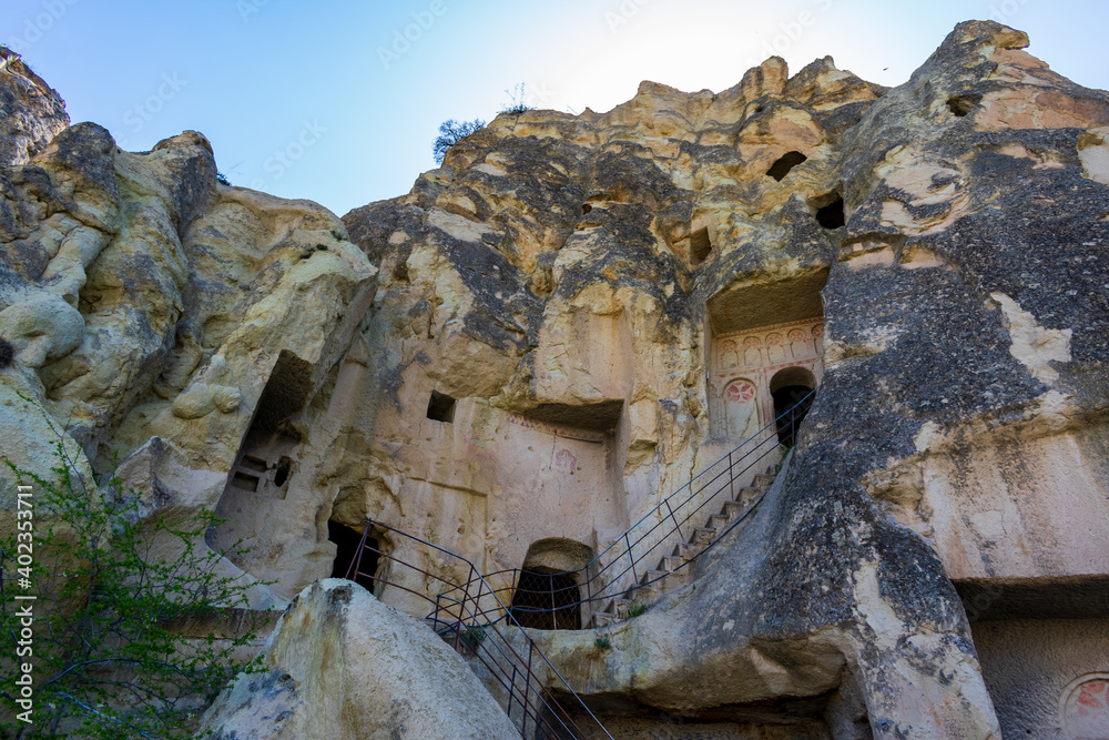 Turkey, Cappadocia, Göreme National Park - 25 April 2019 - The buildings of Cappadocia carved into the rock