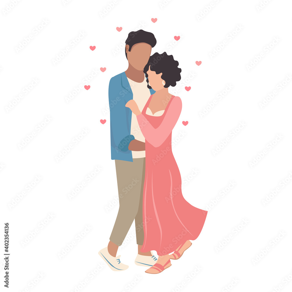 Fototapeta premium Happy loving couple together forever. Flat vector illustration of lovers man and woman. Happy valentine's day. Isolated over white background.