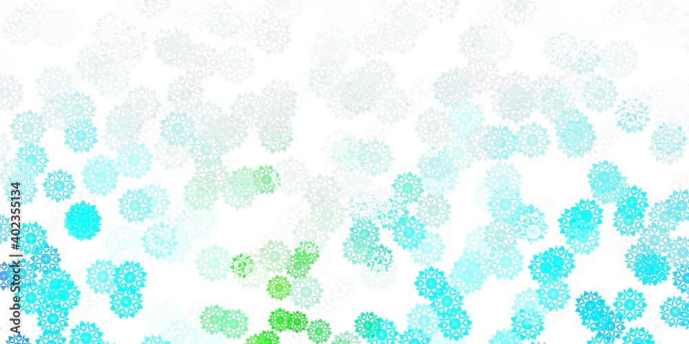 Light blue, green vector layout with beautiful snowflakes.