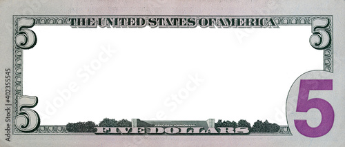 5 dollar bill back side with empty middle area for design purpose
