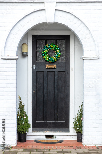 green baubles form a Christmas wreath