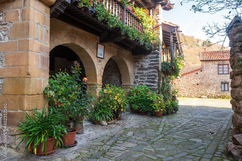 traditional stone houses of barcena mayor, Spain