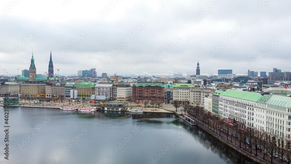 Fototapeta premium The beautiful city center of Hamburg with Alster River - travel photography