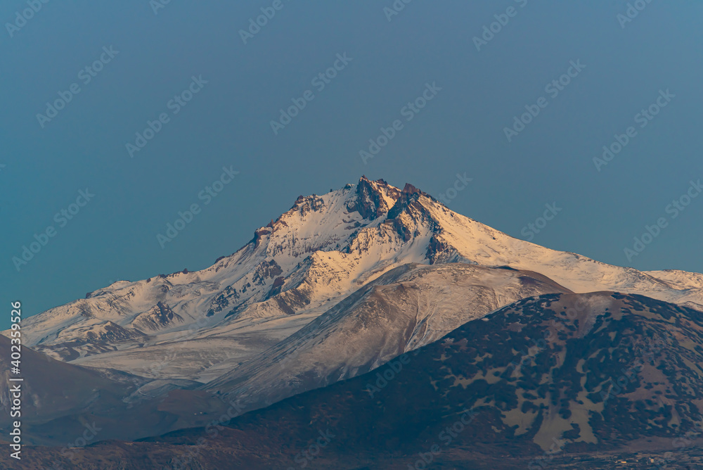 Snowy Erciyes mountain view, sunset