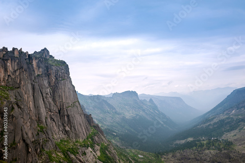 Taiga. Siberia. Morning mountain 