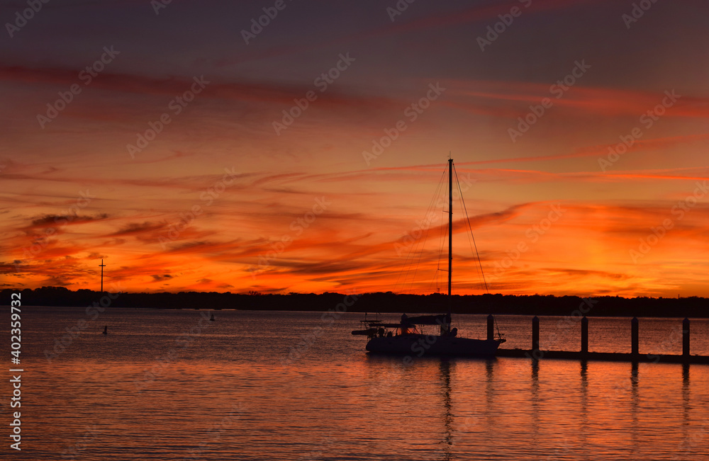 Sailboat Silhouette at Sunset in Saint Augustine Florida