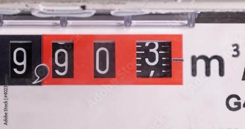Gas counter closeup footage with numbers spinning photo