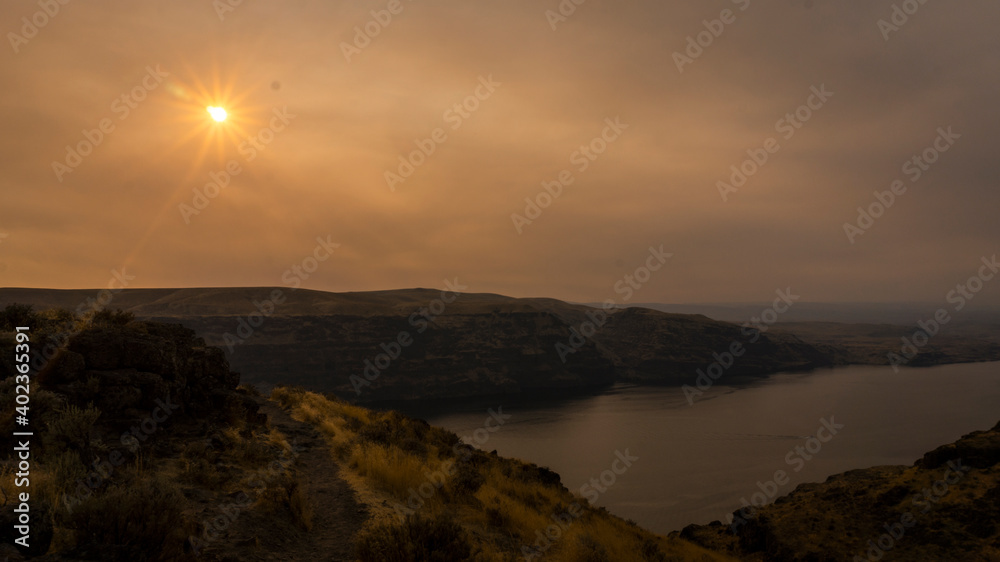 Forest fire haze overlooking the Columbia River