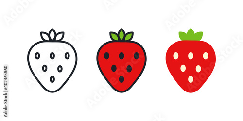 Strawberry icon. Linear color icon, contour, shape, outline. Thin line. Modern minimalistic design. Vector set. Illustrations of fruits