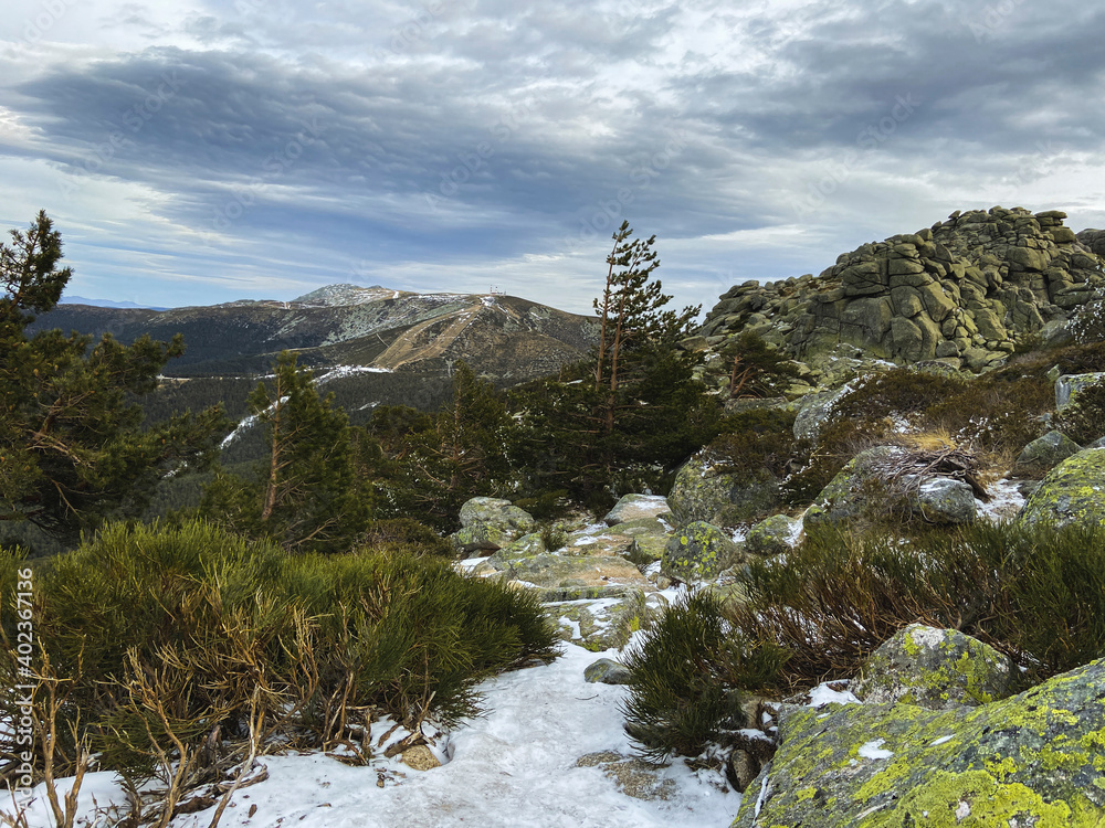 snowy mountain landscape in the mountains of Madrid