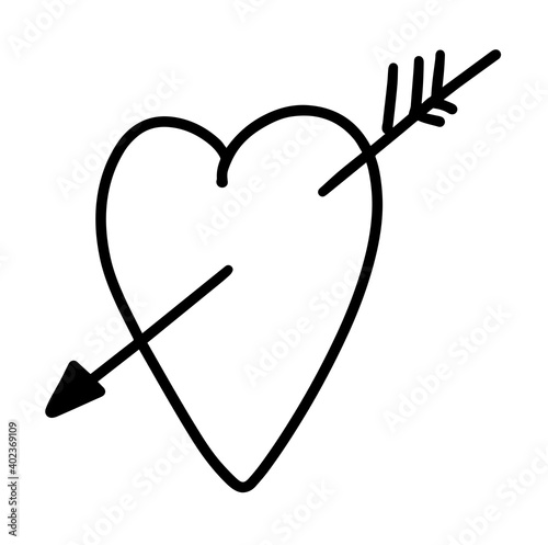 Heart with arrow icon. Valentine's day culture line icon, Cupid dart pierced to the heart. Arrow of Cupid, symbol of love with an arrow. Vector design Happy Valentine's Day