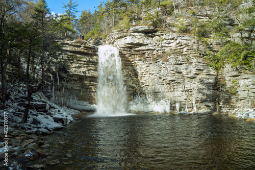 Kerhonkson  NY - USA - Dec. 29  2020  a view of the Awosting Falls in Minnewaska State Park