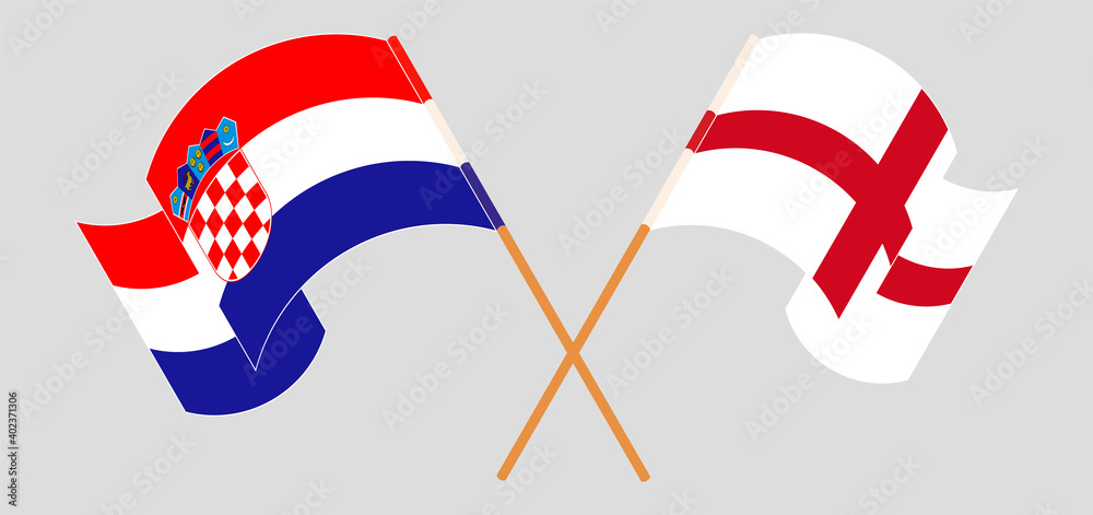 Crossed and waving flags of Croatia and England Crossed and waving flags of Croatia and England