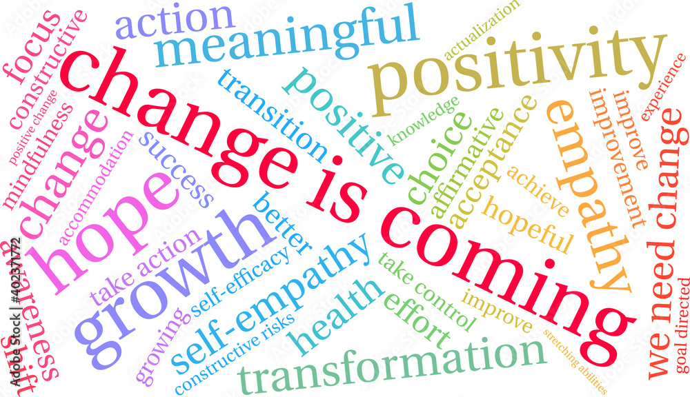 Change Is Coming Word Cloud on a white background. Change Is Coming Word Cloud on a white background.