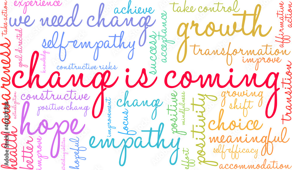 Change Is Coming Word Cloud on a white background. 