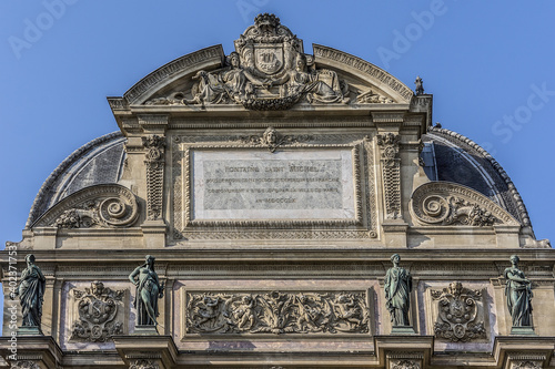 Fragment of a fountain Saint-Michel (1858 - 1860), Paris, France. Popular architectural historical landmark.