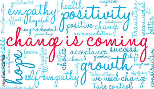 Change Is Coming Word Cloud on a white background. 