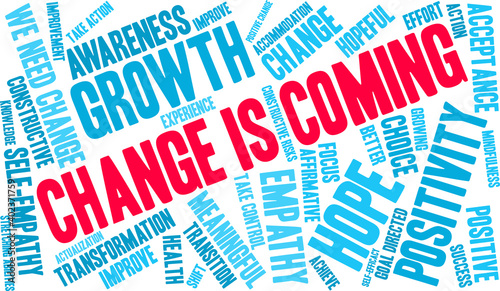 Change Is Coming Word Cloud on a white background. 