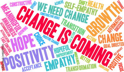 Change Is Coming Word Cloud on a white background. 