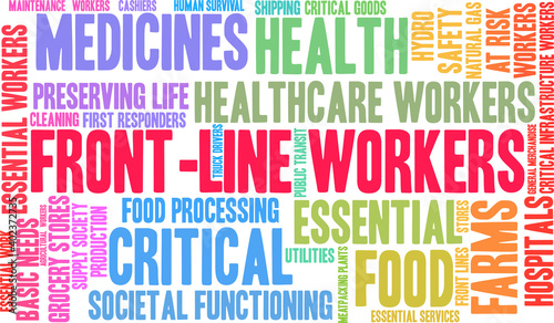 Front Line Workers Word Cloud on a white background. 