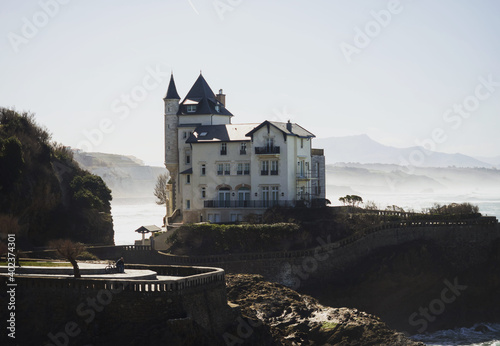 Panoramic view of Villa Belza hotel palace palais at atlantic beach coast in french seaside town city Biarritz