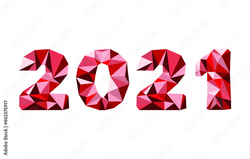 Holiday card Happy New Year 2021. Polygonal graphics. Vector illustration.