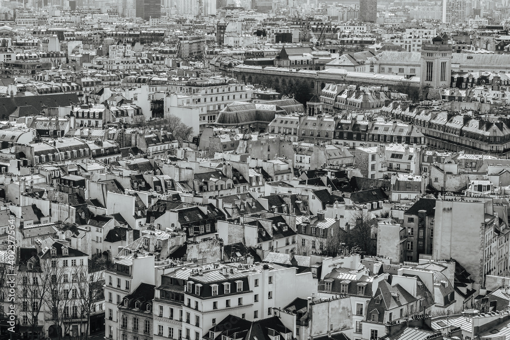 Paris cityscape in black and white