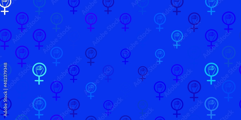 Light Pink, Blue vector pattern with feminism elements.