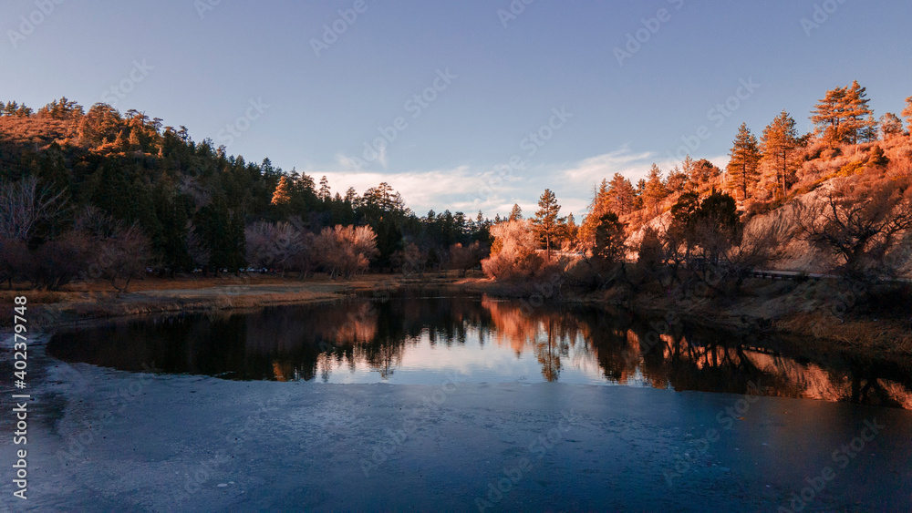 Reflection over Frozen Jackson Lake, California