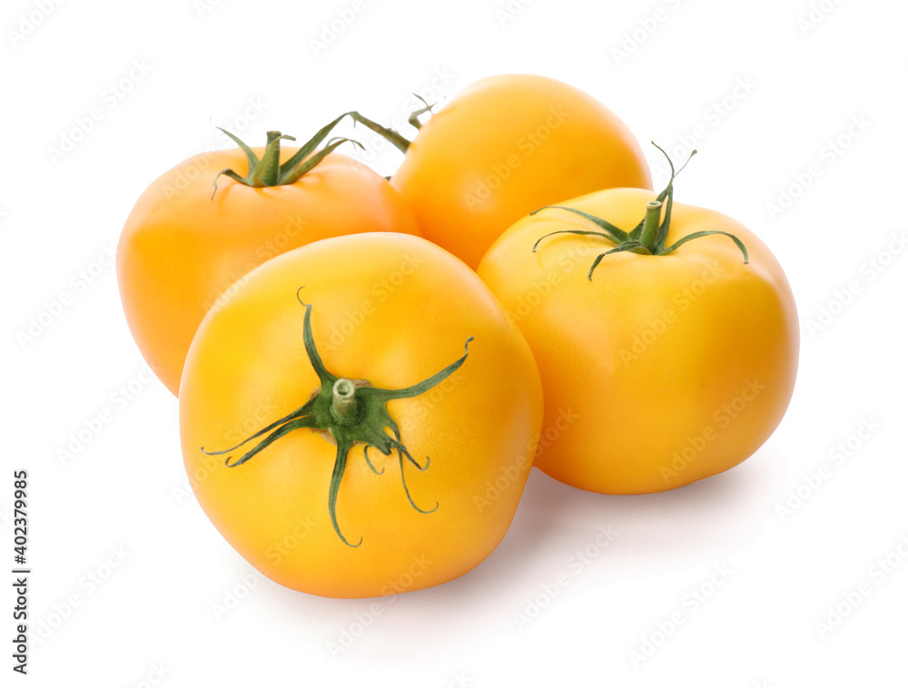 Delicious ripe yellow tomatoes isolated on white Delicious ripe yellow tomatoes isolated on white