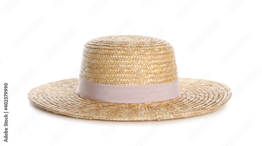 Stylish hat isolated on white. Beach accessory Stylish hat isolated on white. Beach accessory
