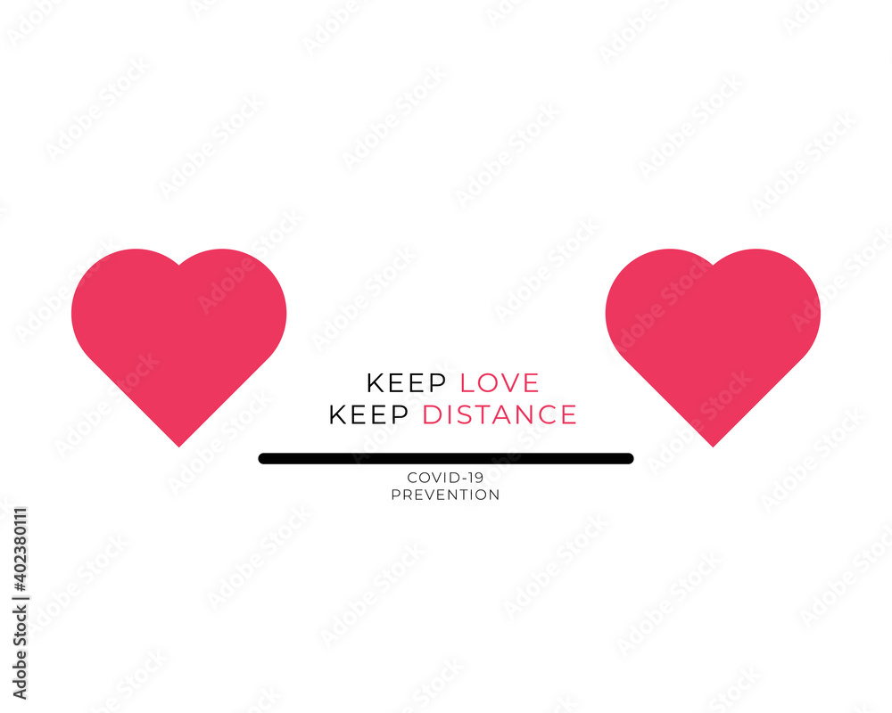social distancing concept,lovely hearts ,keeping dintance . Keep Love . Keep Distance .Valentine's day