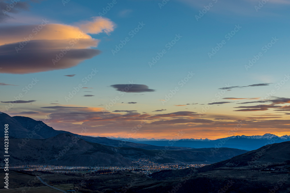 Colorful sunset sunset over the mountains in Esquel, Patagonia, Argentina