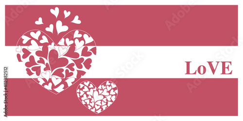 Valentine & Love Concept. Heart ornaments decorated card illustration. Decorative heart ornaments for greeting cards, web and banners. Vector illustration. バレンタインカードデザイン、バレンタインイラスト、ハートデザイン