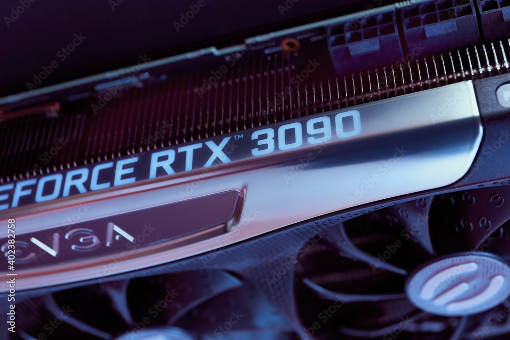 Budapest, Hungary - Circa 2020: Nvidia Geforce RTX 3090 Graphics Card  manufactured by EVGA, shiny new hardware detail Stock Photo | Adobe Stock