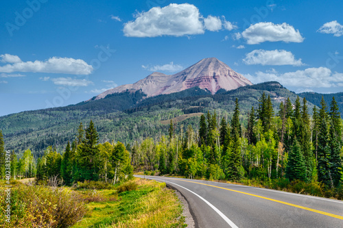 Around the bend view of Engineer Mountain Colorado.