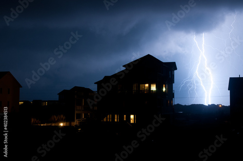 Thunderstorm among beach house in Cape Hatteras NC