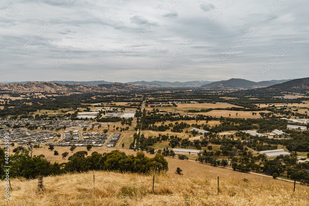 Scenic views over Wodonga, VIC as seen from the Huon Hill Lookout.