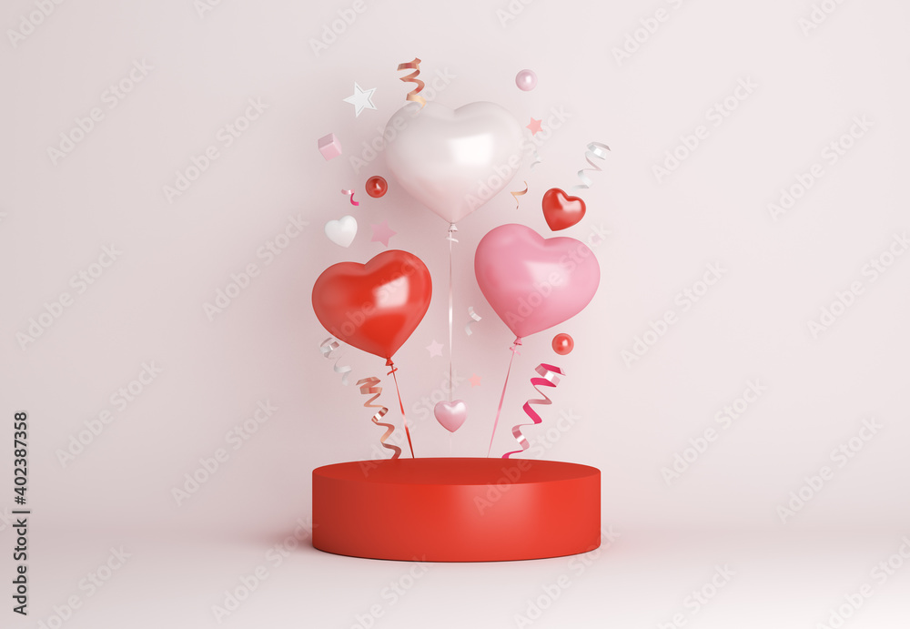 Happy valentines day podium decoration with heart shape balloon ...