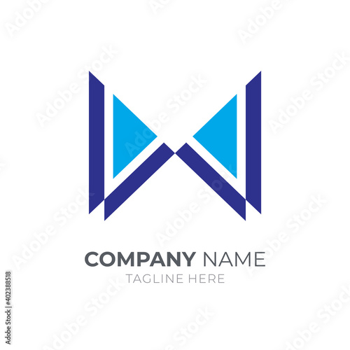 Free Download Arrow letter W logo. Initial letter W with two arrow shape. Simple flat logo template in blue color - GFXLoad
