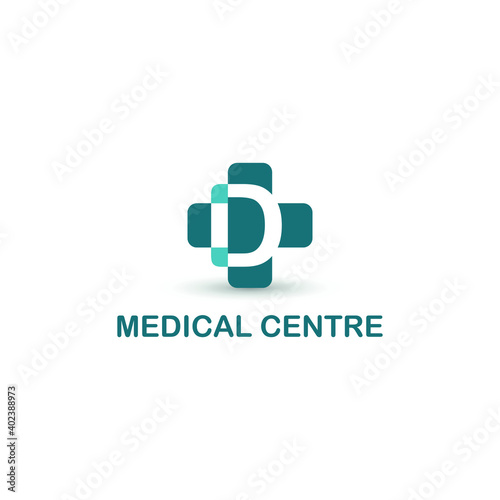 Initial letter D on medical cross icon for healthy, health care, and medicine logo design concept vector