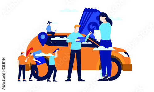 car buy insurance investement mini people flat illustration