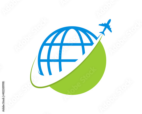 Flying airplane in the globe