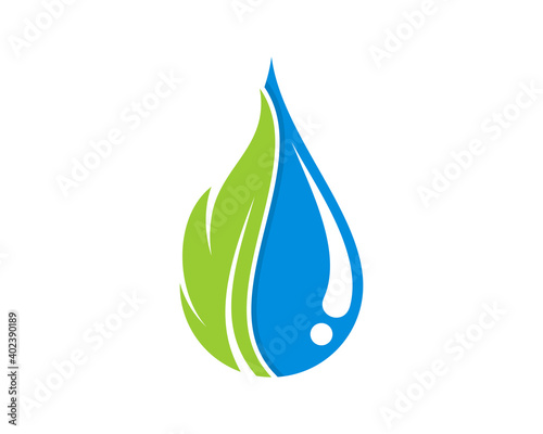 Combination green leaf with water drop