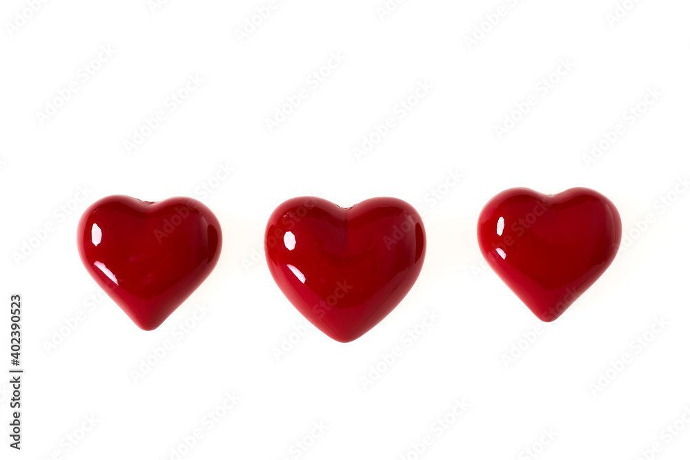 red hearts of love on white