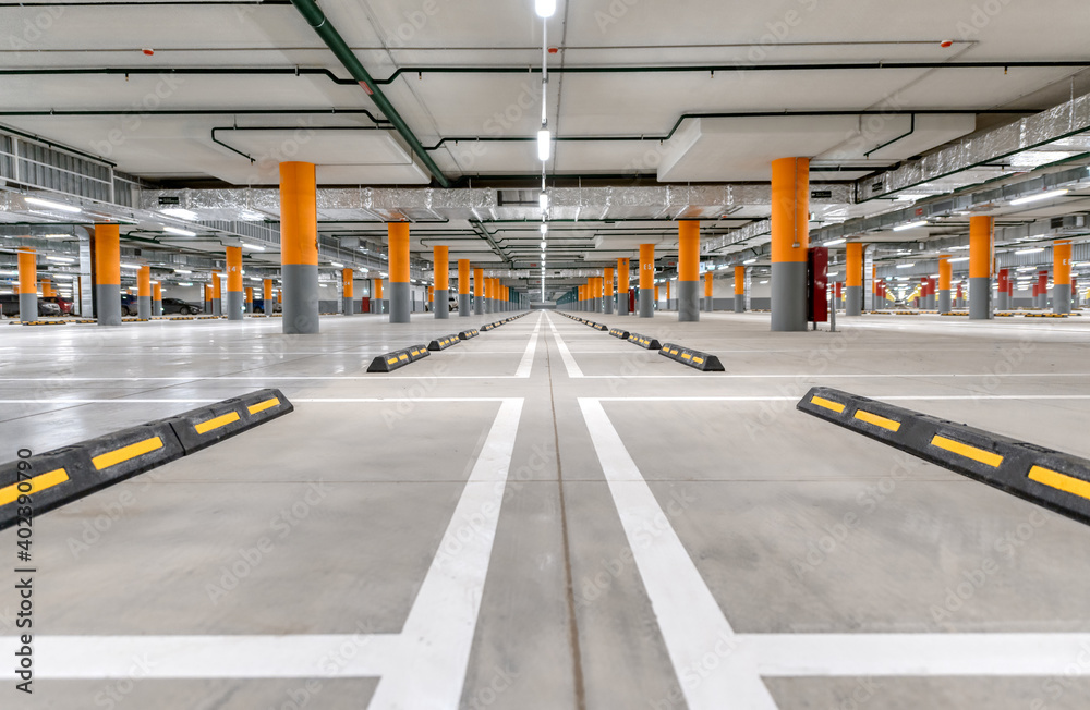 Large underground parking for cars. Large underground parking for cars.